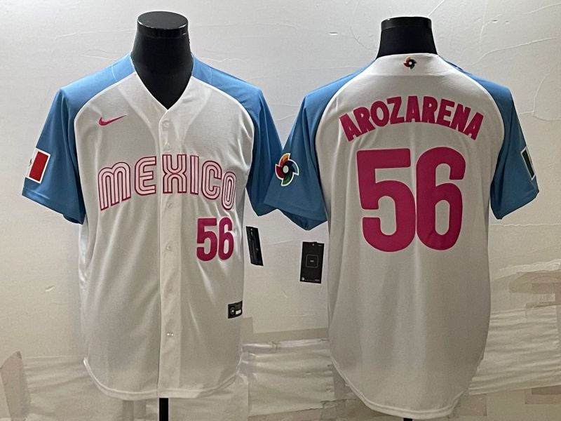 Men 2023 World Cub Mexico #56 Arozarena White blue Nike MLB Jersey13->more jerseys->MLB Jersey